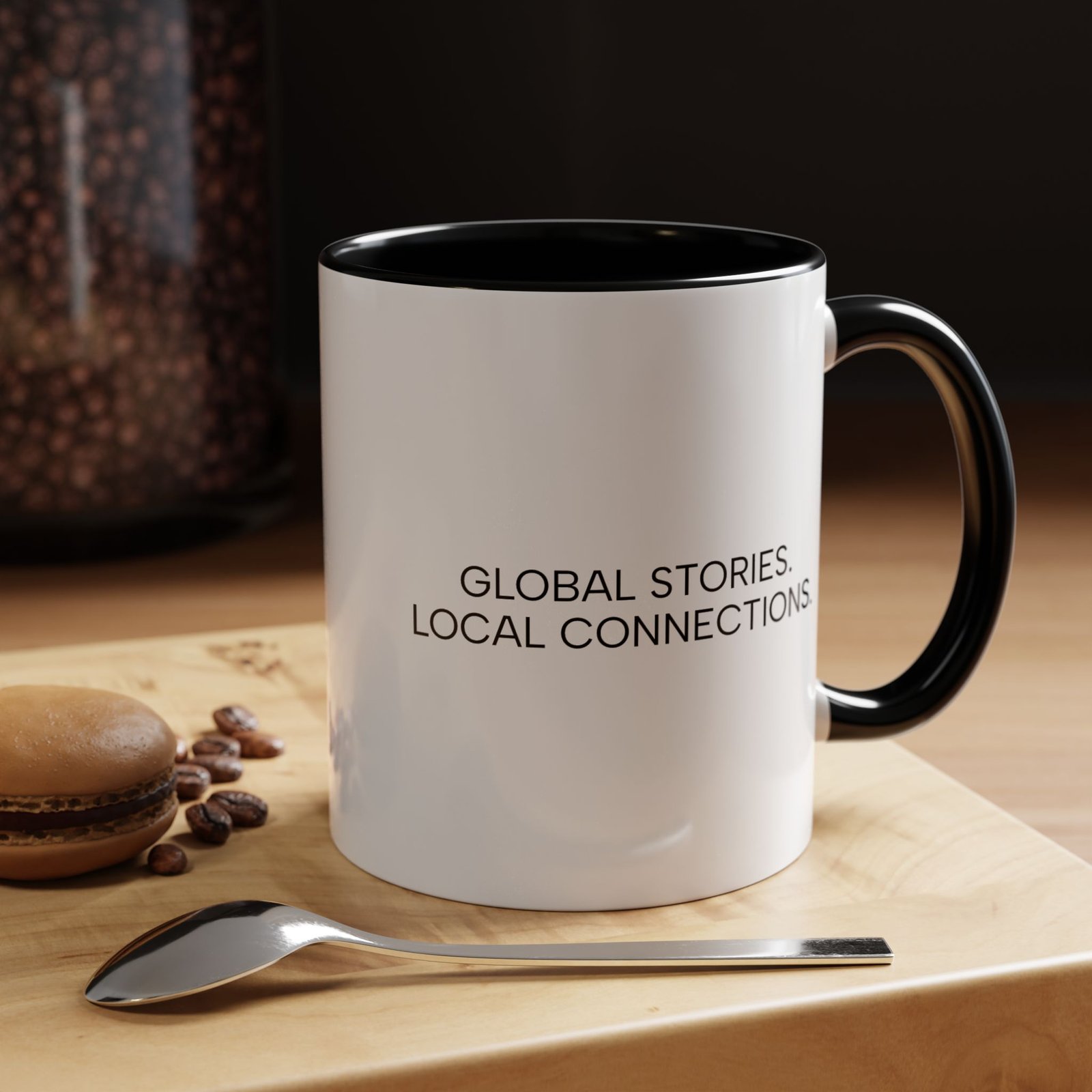 Global Stories Mug — Accent Coffee Mug with “Global Stories. Local Connections.” Slogan - Image 4